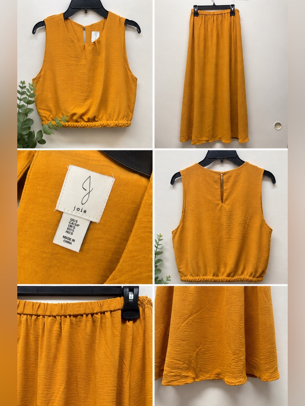 Joie Mustard Gold Textured Two-Piece Top & Maxi Skirt Set – Size Small - Picture 2 of 2
